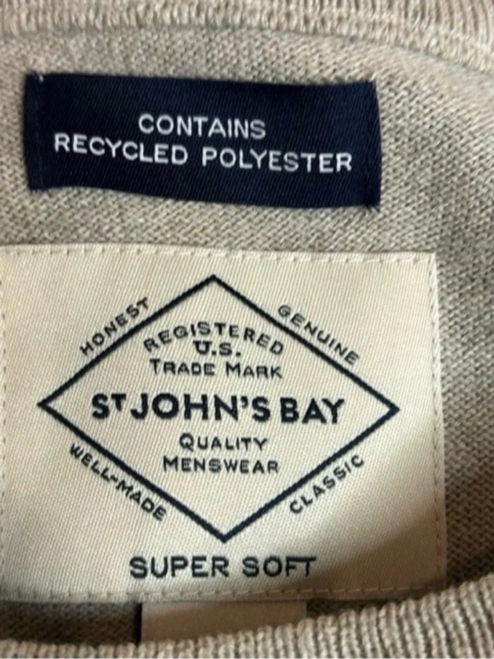 New St. John's Bay Sweater Men’s Tan Crew Neck Classic Knit Super Soft Size XL